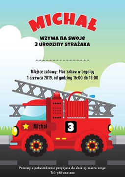Zaproszenie urodzinowe dla chłopca strażak