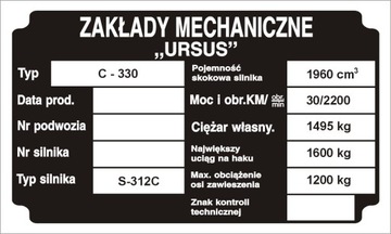 URSUS C 355 C355 C360 C4011 tabliczka znamionowa