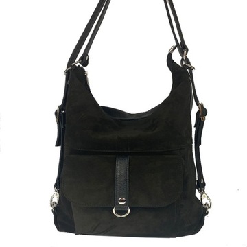 СУМКА ЖЕНСКАЯ КОЖАНАЯ ЗАМШЕВАЯ РЮКЗАК 2В1 А4 ЧЕРНАЯ