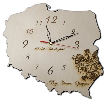 PATRIOTYCZNY! Zegar ścienny MAPA POLSKI DREWNIANY