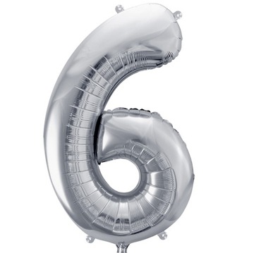 BALON FOLIOWY KOLOR SREBRNY 86CM CYFRA 6