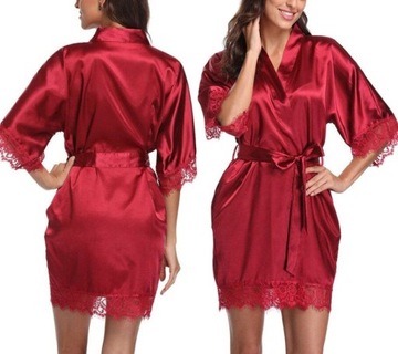 SATYNOWY SZLAFROK DAMSKI Z KORONKĄ KOLORY PODOMKA