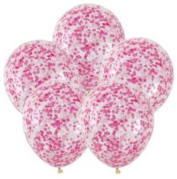 Balony przezroczyste RÓŻOWE konfetti 30cm 5 szt