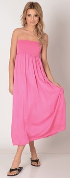 Zwiewna DŁUGA SPÓDNICA 2w1 SUKIENKA FUKSJA