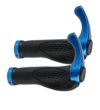 CHWYTY KIEROWNICY ROGI GUMOWE ROWEROWE ALUMINIOWE NIEBIESKIE ANTYPOŚLIZGOWE
