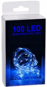 aż 10m lampki niebieskie diody 100LED na baterie