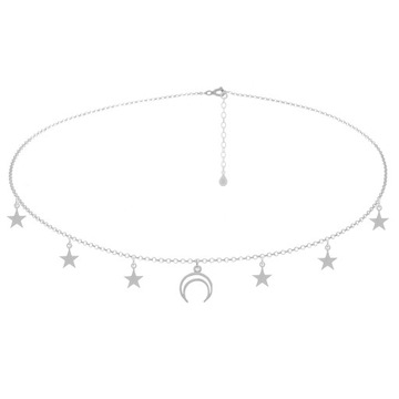 NASZYJNIK SREBRNY CHOKER KSIĘŻYC I GWIAZDKI SREBRO 925