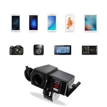 РАЗЪЕМ ПРИкуривателя МОТОЦИКЛА ВОЛЬТМЕТР 2x USB 2A