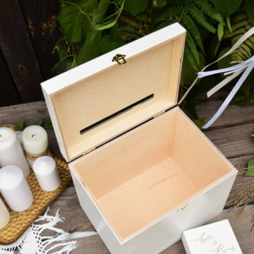 Большая БЕЛАЯ Коробка для КОНВЕРТОВ + ОБРУЧАЛЬНЫХ КОЛЬЦ С ГРАВИРОВКОЙ