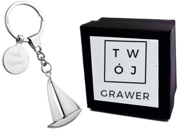 Brelok Metalowy Zaglówka do Kluczy Grawer + ETUI