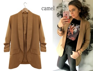 MARYNARKA drapowane rękawy ŻAKIET CAMEL 6XL