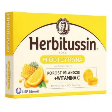 HERBITUSSIN Miód i Cytryna 12 pastylek do ssania