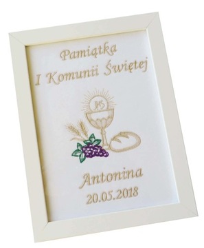 PAMIĄTKA KOMUNIJNA prezent na komunię OBRAZEK haft