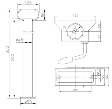 УНИВЕРСАЛЬНАЯ ОПОРА ДЛЯ ПРИЦЕПА 60см и 48мм С РУЧКОЙ НА КОЛЕСО