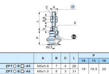 Przyssawka próżniowa fi 16mm ZPT16BS fi4/6mm 1,6kg