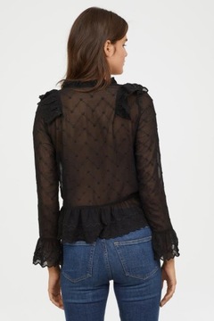 H&M koronkowa bluzka haft szwajcarski falbanki rękawy koszula baskinka tiul