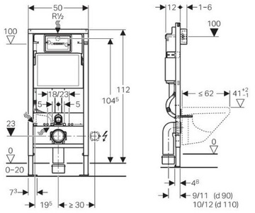 7в1 GEBERIT FRAME + Унитаз NOVA RIMLESS + ДОСКА + КНОПКА + КОВРИК