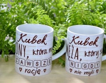 PREZENT ŚLUBNY - ręczniki z kubkami Żona i Mąż