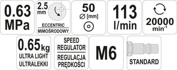 ПНЕВМАТИЧЕСКАЯ УГЛОВАЯ ЭКСЦЕНТРИЧЕСКАЯ ШЛИФФЕРМА 50 мм КОМПОЗИТНЫЙ КОРПУС 2,5 мм