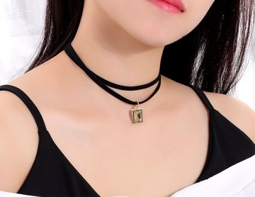 Czarny Choker Naszyjnik Chocker Złoty Rzemyk HIT