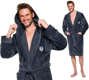 BAWEŁNIANY WYJĄTKOWY SZLAFROK MĘSKI Z KAPTUREM XXL