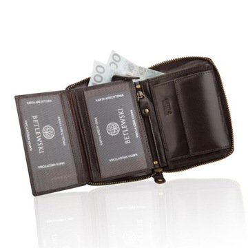 BETLEWSKI Skórzany portfel męski RFID suwak duży