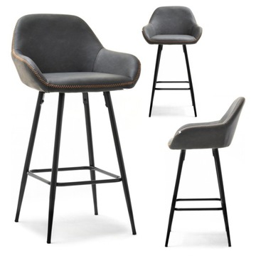 KUBEŁKOWE KRZESŁO BAROWE DO KUCHNI W STYLU LOFT HERT GRAFIT Z PRZESZYCIAMI