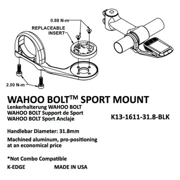 Крепление K-Edge для Wahoo Bolt Sport Mount 31,8 мм деталь