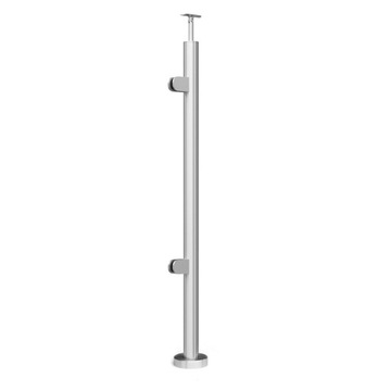 Słupek balustrady szklanej Ø42,4 x 970 mm, 2 uchwyty do szkła, nierdzewny