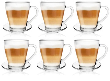 6x HUGO 360ml + 6x SPODEK | SOLIDNE szklanki kubki do kawy herbaty latte