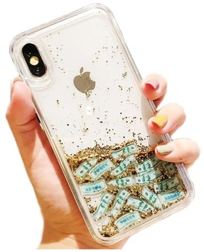 ETUI PŁYNNY BROKAT PIASEK DOLARY iPhone 7 iPhone 8