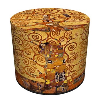 Pufa BERTONI pufy walec, wzór Klimt: Golden Tree