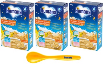HUMANA KASZKA MLECZNA PO 6 MIESIĄCU NA DOBRANOC 200G x3 + ŁYŻECZKA