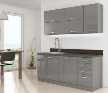 Kuchnia 1,80 szary połysk cichy domyk Grey