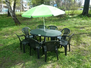 Mały stół OPAL śr 90cm + 4 krzesła ogrodowe max 110kg plastik szary