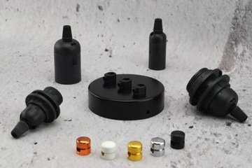 черная розетка, потолок, 3 банки, лампа-паук LOFT