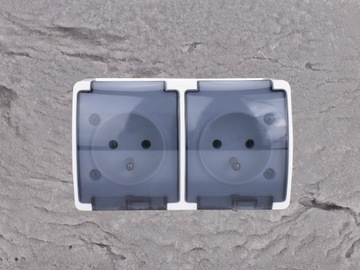 РОЗЕТКА ГЕРМЕТИЧНАЯ ДВОЙНАЯ НАВЕРХНОСТНАЯ, ДЫМОВАЯ, IP44