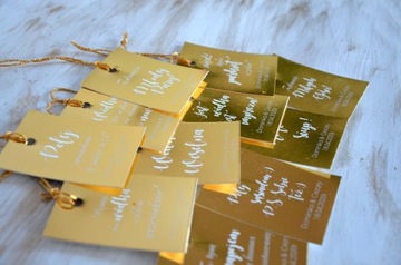 złote zawieszki na wódkę weselną |złote tło |48 szt / 16 tekstów