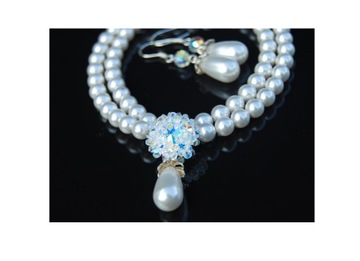 KOLIA BIAŁE PERŁY Z KROPLĄ OPALIZUJĄCY sWAROVSKI