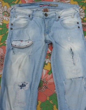 Spodnie PLEASE Vintage chic dziury przetarcia S