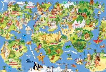 Fototapeta Tapeta Mapa Świata dla dzieci 130x90cm