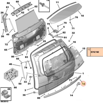 LIŠTA ZADNÍ KRYT CITROEN C4 PICASSO OE 8742N0