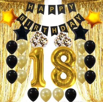 BALONY cyfry zestaw 18 LAT konfetti CZARNE ZŁOTE
