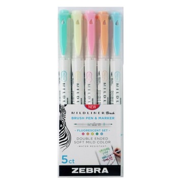 Brush Zakreślacz Zebra Mildliner 5szt zestaw Fluo
