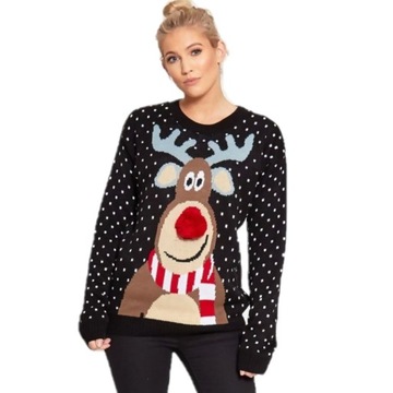 SWETER ŚWIĄTECZNY Z RENIFEREM NOS 3D CZARNY R S/M