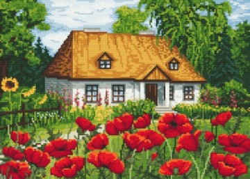 Kanwa z nadrukiem do haftu krzyżykowego makowy dworek 8432 43x31 Coricamo