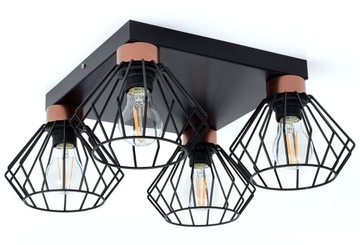 Żyrandol, lampa sufitowa 4 klosze druciane loft