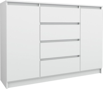 KOMODA 4 SZUFLADY plus 2 SZAFKI 140CM BIAŁA DUŻA
