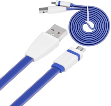 KABEL USB-Micro USB 1M NIEBIESKI PŁASKI STYLOWY!