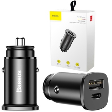 АВТОМОБИЛЬНОЕ ЗАРЯДНОЕ УСТРОЙСТВО BASEUS FAST USB/USB-C ДЛЯ ПРИЖИРАТЕЛЯ 30 Вт QC